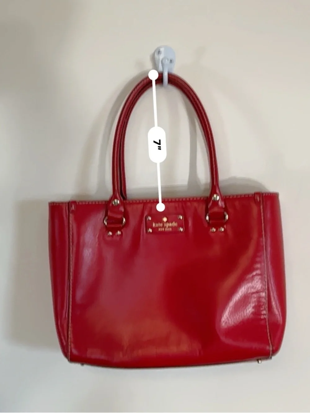 kate spade Red Leather Tote with Gold Plaque